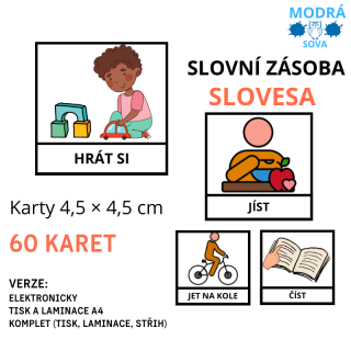 Základní slovní zásoba SLOVESA (60 kartiček), kartičky 4,5 x 4,5 cm